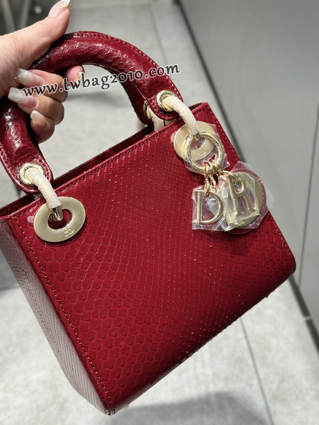 Dior专柜新款Lady女包迪奥高仿原单蟒蛇皮Ladymini三格戴妃手提单肩包 djfk1529